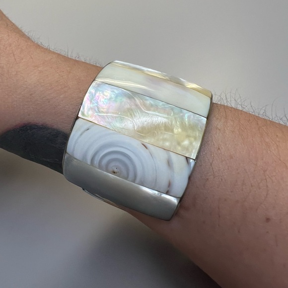 Abalone Agate Onyx Cuff Bracelet Vintage Jewelry - Picture 6 of 12